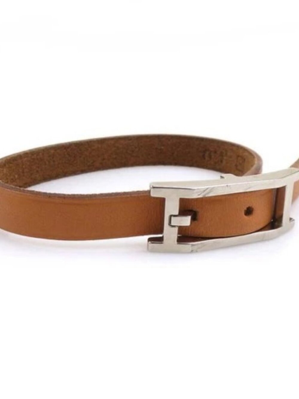 Auth HERMES Bracelet Brown/Silver Leather/Metal - e61227a